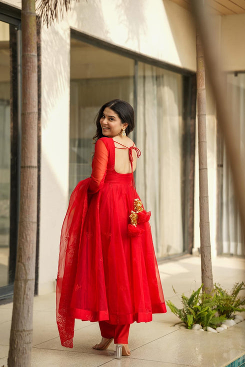 Velvet red organza suit set
